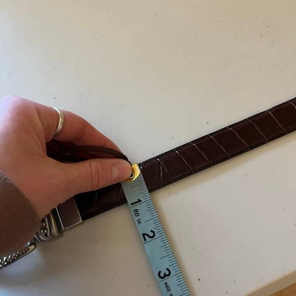 Vintage 90s Brown Vegan Leather Silver Chunky Buckle Belt Size Large - Picture 9 of 10